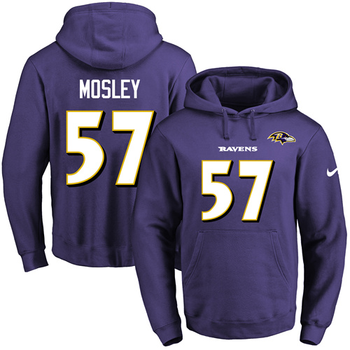 Nike Ravens #57 C.J. Mosley Purple Name & Number Pullover NFL Hoodie - Click Image to Close